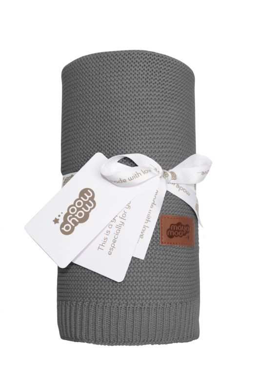 Pletená deka do kočárku bavlna bambus tmavě šedá 80/100