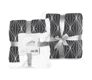 Fleece deka s beránkem geometrie černobílá 150/200